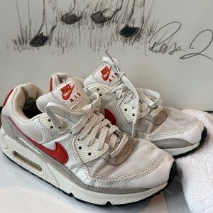 Nike White and Red Athletic Shoes